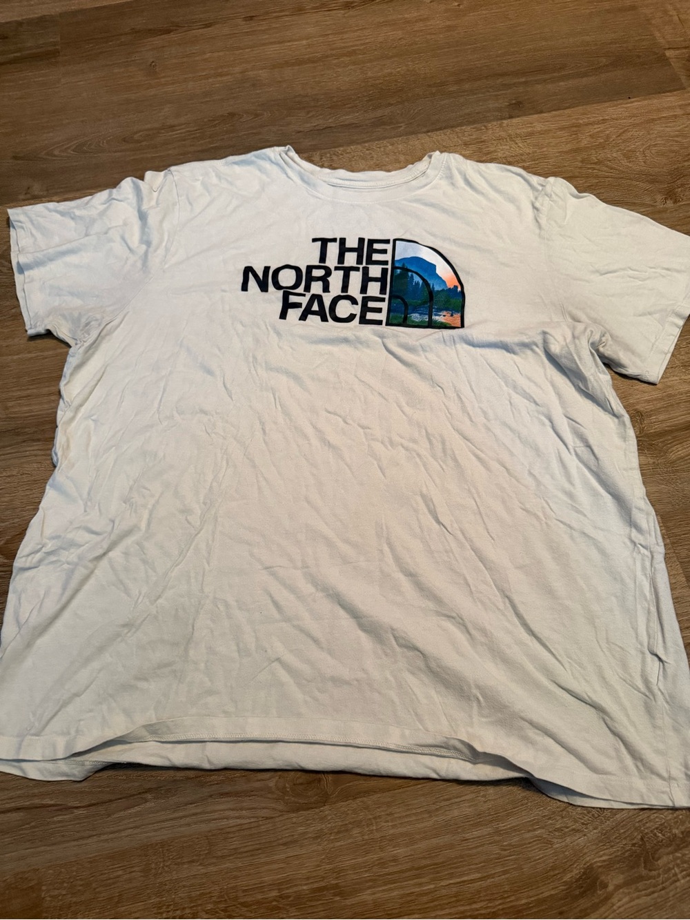 The North Face White Short-Sleeve Logo Tee with Scenic Graphic